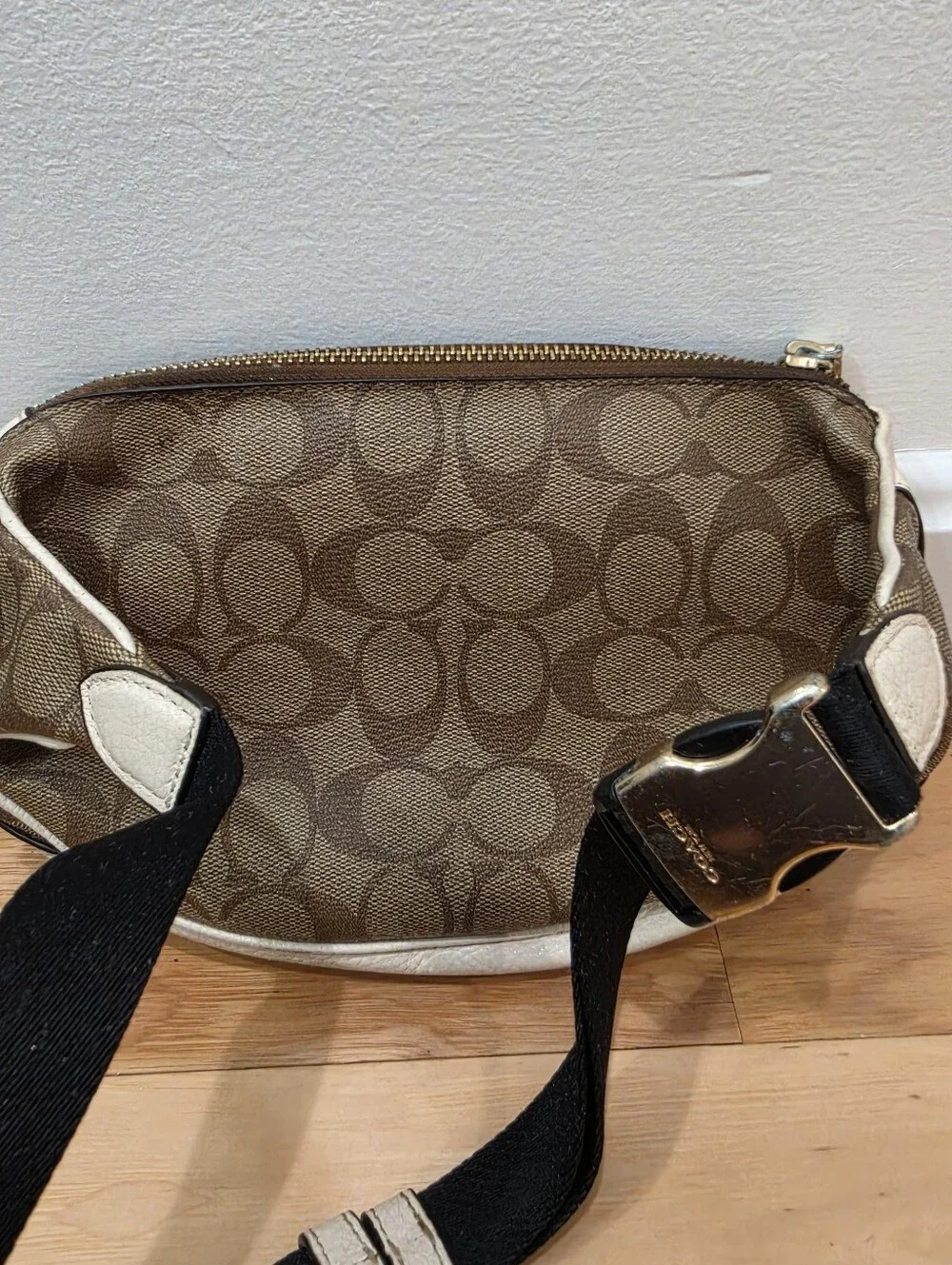 Coach Beige And Brown Leather Signature Logo Belt Bag Flaws As Pictured